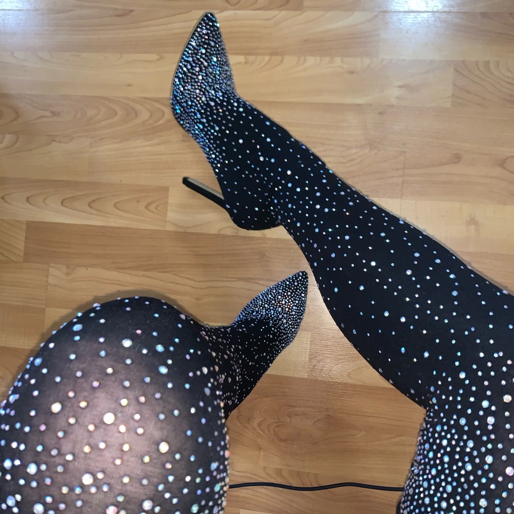 Sparkly thigh high sock heels